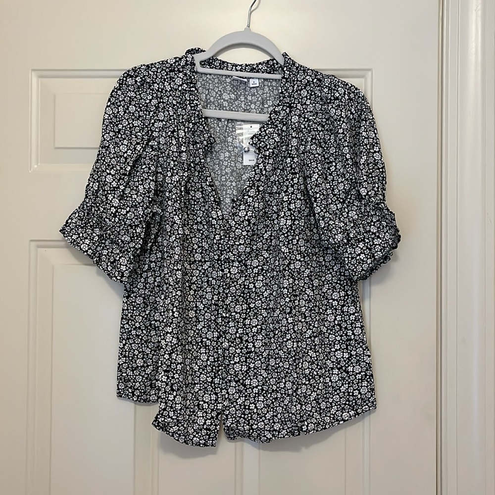 GAP Floral Print Puff Sleeve Ruffle Top/NWT/S - Picture 9 of 10